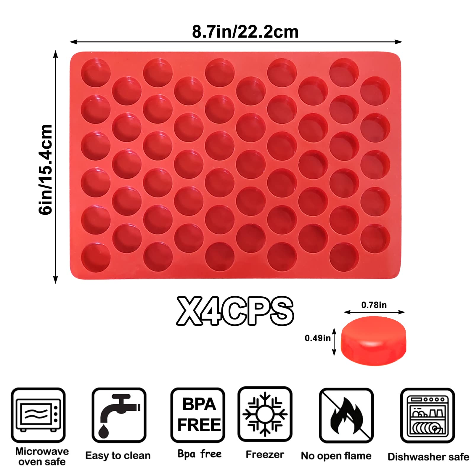 4Pack 55 Cavity Cylinder Candy Mold - Mini Round Column Silicone Mold For Gummy, Chocolate, Truffles Ganache, Jelly, Pralines, C